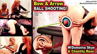 Bow & Arrow Ball Shooting - 1080P Skey and Chastity have alot of fun playing BALLSEYE with Thrashes balls, putting them on a little target and shooting them with suction cup arrows!