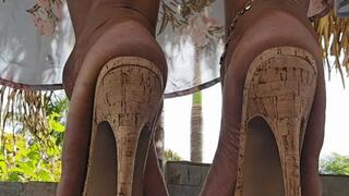 Balbina Big Feet Queen modeling her sexy Kiara Mule Heels