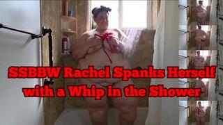 SSBBW Rachel Spanks Herself with a Whip in the Shower