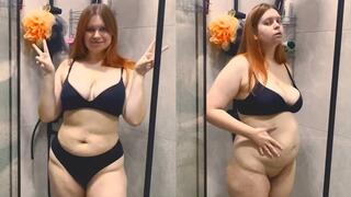 Enema belly inflation in shower