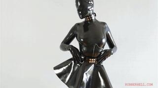 Honrny bondage blindfold mask rubber doll master masturbation in black latex v129