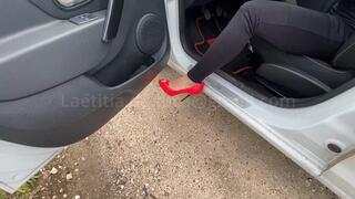 bare feet drive with a car I take from a friend