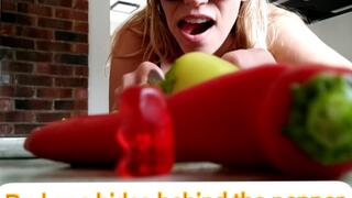 Red one hides behind the pepper