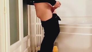 Jerk off and dildo fuck in the bathroom