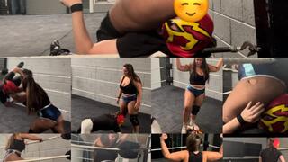 Face sitting , ball busting and power bombs (mixed wrestling)