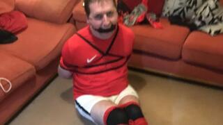 Footballer regretting his decision to be really bound and gagged
