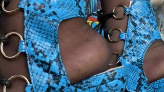 Valeri in latex piping inflatables with heels