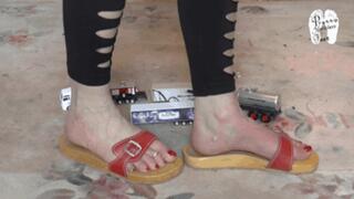 Trucks crushed under wooden flats