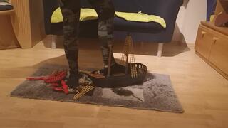 Michelle crushing plastic pirate ship