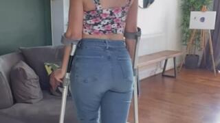 Amputee SBK super sexy trying high heels crutching