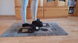 Michelle crushing a tractor