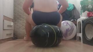 100kg, 220lbs sitting bouncing and popping big soft balls