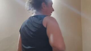 Dancing while making the bed