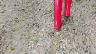 Walking and playing with my red Hunterboots in the rain