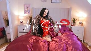 Scarlett's red satin dress and fur coat pillow fuck
