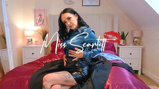 Scarlett's trench coat and teal satin blouse pillow fuck