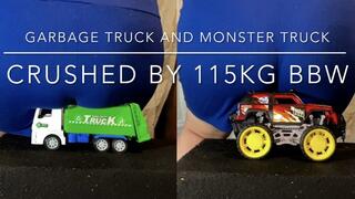 Garbage and Monster truck toy crushed by 115kg-250LBS BBW