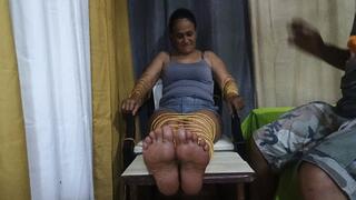 man uses rope to tie up a woman and tickle her for a long time (3)