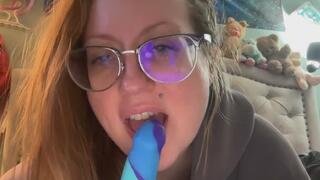 Sucking on a dildo, wishing it was you