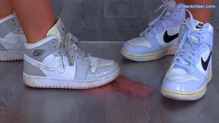 201. Goddess Amber & Miss Lucy - Pressing Your Face, Cock & Balls Flat Under Plexiglass & Our Nike Jordans - Feet Cam - Trample Trampling CBT Ballbusting Facebusting Crushing Crush Shoes Foot Feet Trainers Trainer Fetish