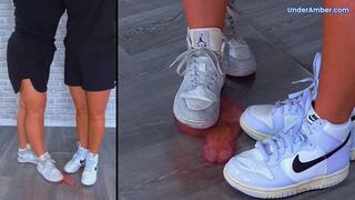 201. Goddess Amber & Miss Lucy - Pressing Your Face, Cock & Balls Flat Under Plexiglass & Our Nike Jordans - Split Cam - Trample Trampling CBT Ballbusting Facebusting Crushing Crush Shoes Foot Feet Trainers Trainer Fetish