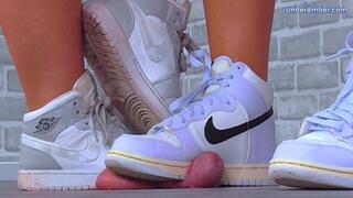 201. Goddess Amber & Miss Lucy - Pressing Your Face, Cock & Balls Flat Under Plexiglass & Our Nike Jordans - Glans Cam - Trample Trampling CBT Ballbusting Facebusting Crushing Crush Shoes Foot Feet Trainers Trainer Fetish
