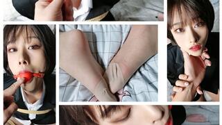 ballgag struggling Silky feet Gagged woman rope bongage tight gagged worship foot