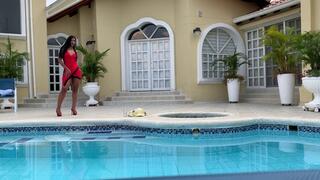 Nicolle real-estate Hard sell Poolside attraction high heels strip-tease dance and swim