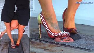 204 Part 1 - Split Cam - Goddess Amber & Miss Lucy - Human Doormat 2: Eat The Filth From The Soles Of Our Red Stilettos - Face Busting Trample Trampling Crushing Crush Shoe Foot Heel Worship Gagging
