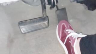 Evalynn driving in new red sneakers (mobile friendly)