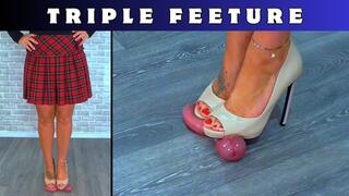 T13 Split Cam - Triple Feeture - Trampling Your Cock & Balls Under My Nude Louboutin Heels, Nude Slingback Stilettos & Nude Peep Toe Heels - CBT Trample Trampling Crushing Crush Standing Ballbusting Shoe Foot Feet Heel FemDom