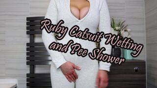 Ruby Catsuit Wetting and Pee Shower