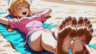 Dirty foot tickling at the beach