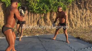 Luta de boxe de dois contra um Allan Guerra Gomes contra Pietro e Taua Big em uma luta na chácara