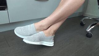 Victoria wiggling toes in skinny sneakers SHp
