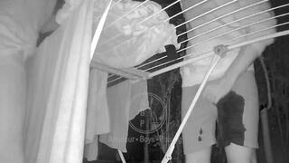 Clean laundry, dirty thoughts - 2 flatmates get naughty while hanging out the laundry