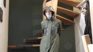 Miss Amira in a sexy vinyl outfit and Ilse Jacobsen raincoat is bound and gagged (behind the scenes)