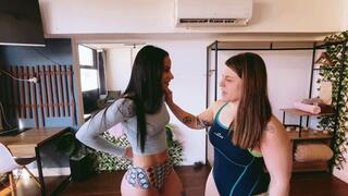 She has to face my ex girlfriend because she is jealous in a grappling fight - skinny vs bbw