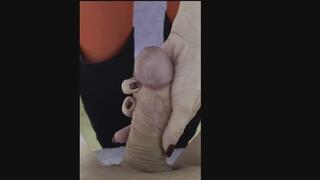 Mistress opens cock hole with huge probes