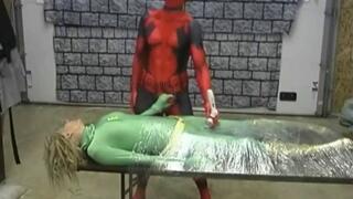 Red Menace Vs Emerald Girl, Exploding Orgasms In Spandex