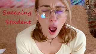 Naughty sneezing student