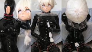 Tied up kigurumi breathplay in rubber