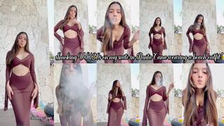 Smoking VS 120s on my suite in Punta Cana wearing a beach outfit!