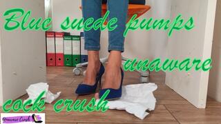 Secretary with blue suede pumps. unaware cock crush, cock trampling shoejob EDITED VERSION 11th scenario