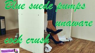 Secretary with blue suede pumps. unaware cock crush, cock trampling shoejob 45° FARR VERSION 11th scenario
