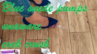 Secretary with blue suede pumps. unaware cock crush, cock trampling shoejob TOP VIEW VERSION 11th scenario