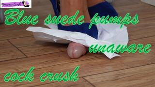 Secretary with blue suede pumps. unaware cock crush, cock trampling shoejob 45° CLOSE VERSION 11th scenario