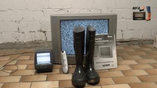 TVs under my strong Wellies