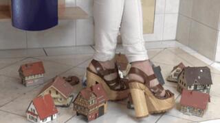 Buildings and Car under wooden High Heels