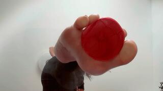 Crushed like a tiny red ball under my giant feet (POV)